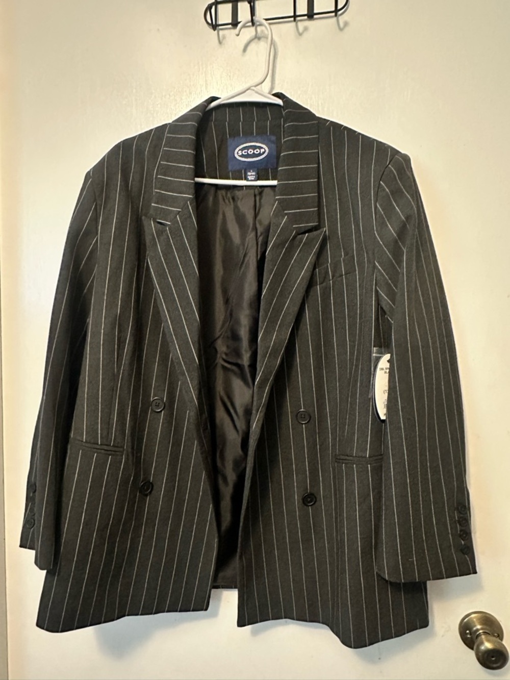 Scoop NYC Black Pinstripe Double-Breasted Blazer